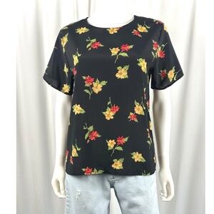 Vintage 2000’s ‘Daily Wear New York’ Black Floral Short Sleeve Blouse • Medium